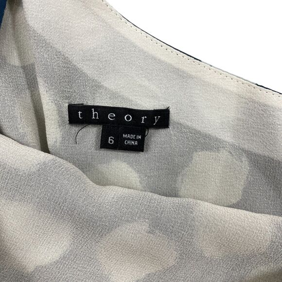 Theory 6 Blue Print Dress One Sleeve Side Zip Belted Silk Spandex - Picture 3 of 6